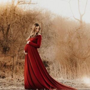 Red maternity photoshoot dress